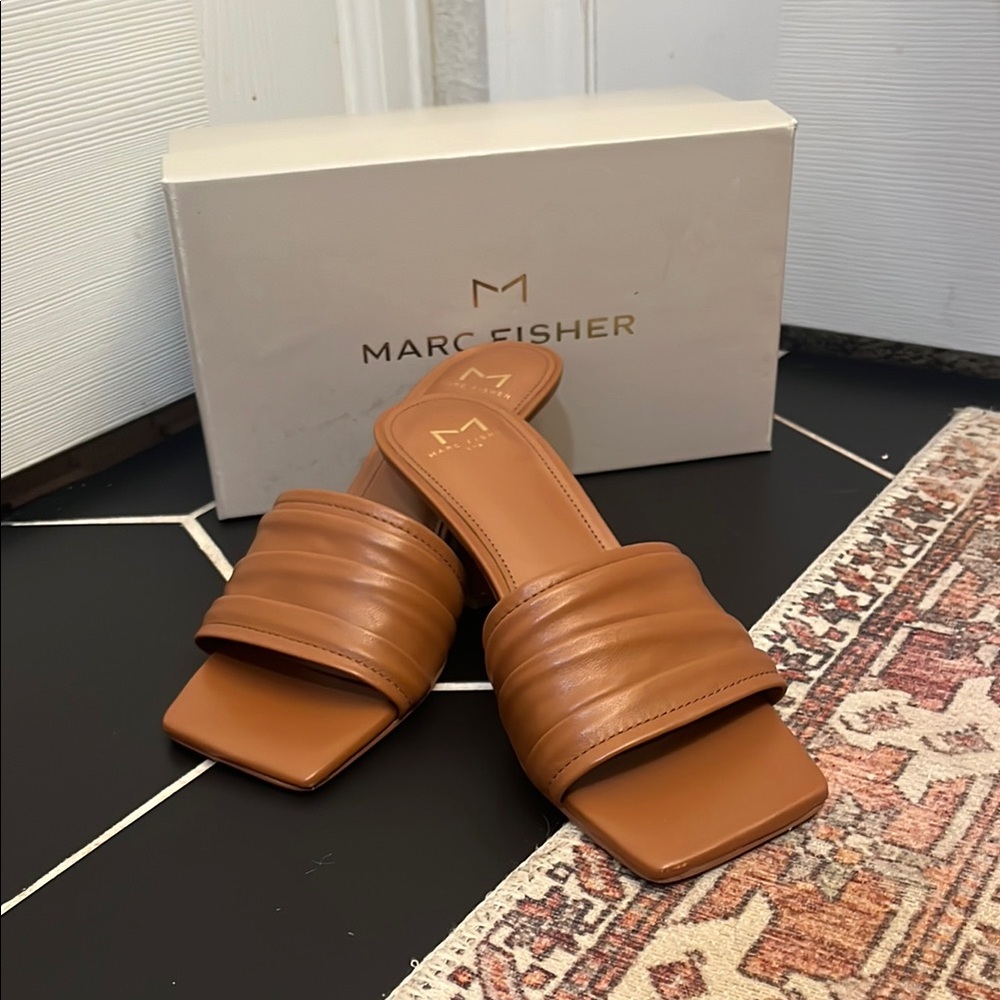 Marc Fisher Brown Leather Mules